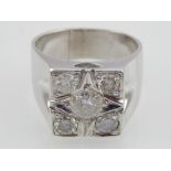 18ct white gold and diamond gentlemen's dress ring, set with five round cut diamonds to matrix,