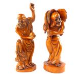Pair of Chinese hardwood carvings of immortals, 35cm h (2)