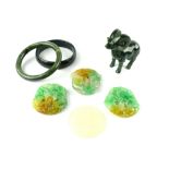 Collection of Chinese and Asian carved jade and jadeite comprising a model of a ram, two bangles and