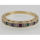 9ct yellow gold multi gem set ''I Love You'' ring with hinged inner band.