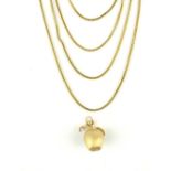 Chevron link 18ct gold chain, 82cm long, 8.4g, together with an apple pendant marked as 14kt, 5.3g