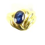 14ct yellow gold sapphire contemporary set ring.