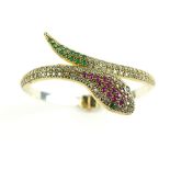 Hinged snake bangle, set with semi-precious stones