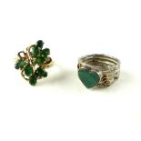 Emerald and diamond dress ring, set in an 18ct gold band, 3.5g, together with a silver ring set with