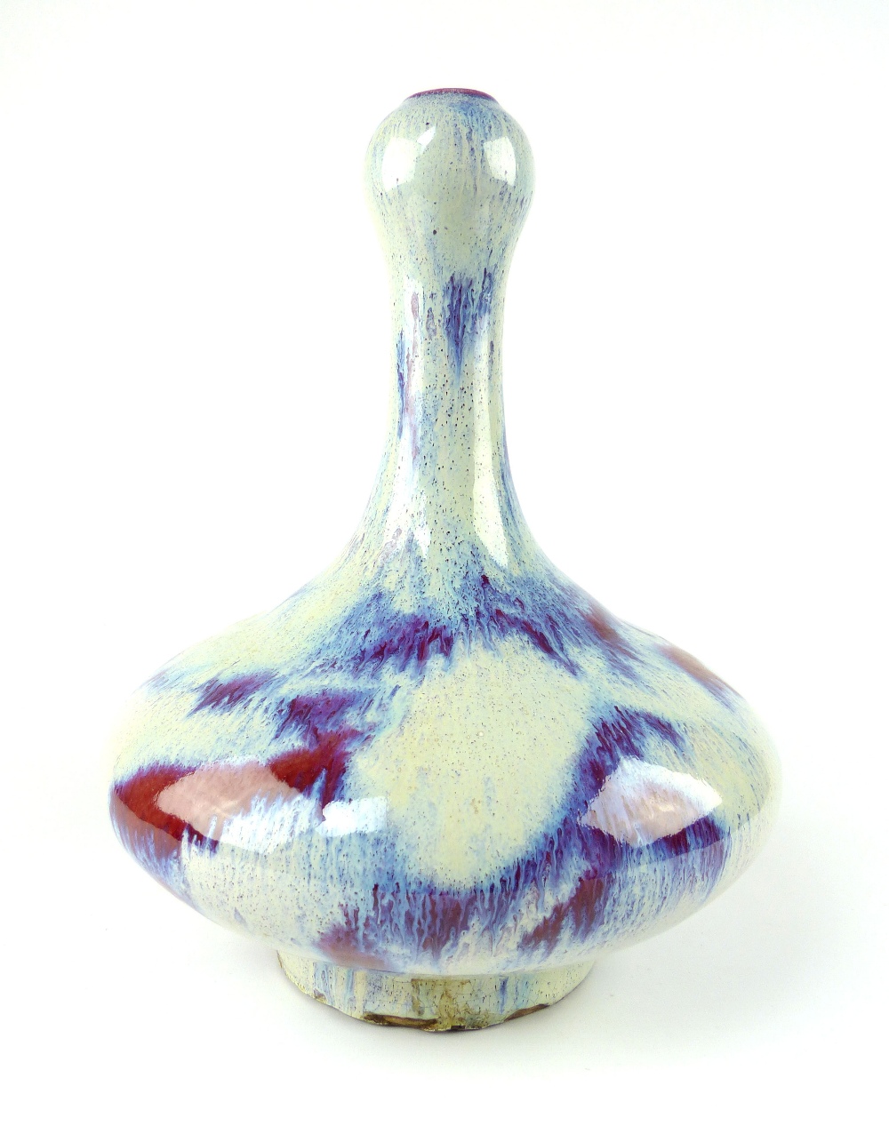 Chinese Jun ware garlic neck vase with streaked glazed baluster body 28 cm H - Image 2 of 3