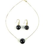 Pair of gilt over silver and onyx drop earrings, with silver necklace and onyx ball pendant of