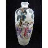 Chinese ovoid stem vase, decorated with a man pushing a cart with wife,