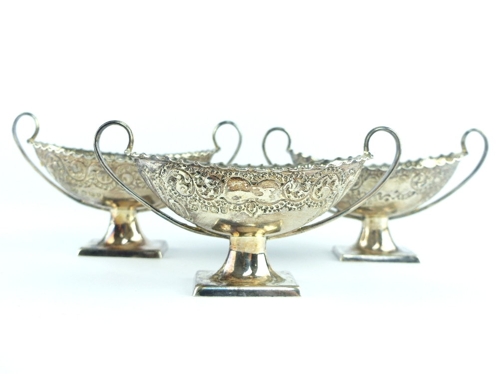 Three silver boat shaped salts, Sheffield 1895, - Image 3 of 10