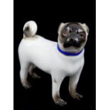 Small Meissen female pug dog, curled tail, 5cm h.