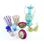 Ten pieces of early 20th century and later Venetian glassware comprising gilt decorated aquamarine