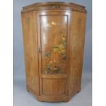 A 19th C Gothic inspired pine and chinoiserie decorated corner cupboard,