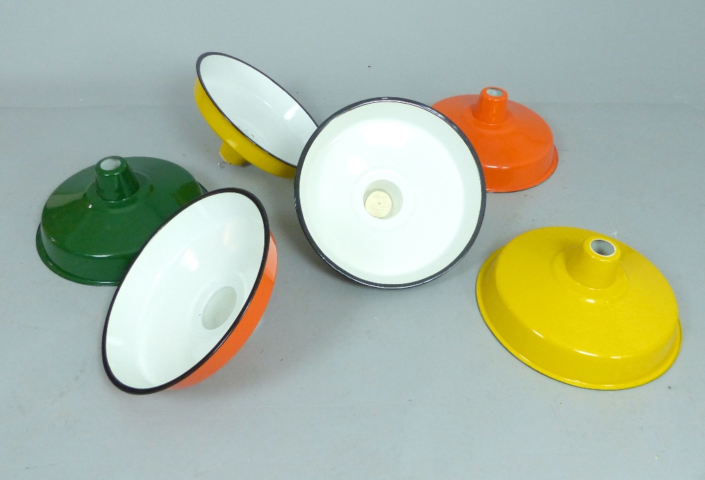 Set of six enamel powder coated ceiling lights, two green, two orange and two yellow, each approx. - Image 4 of 4