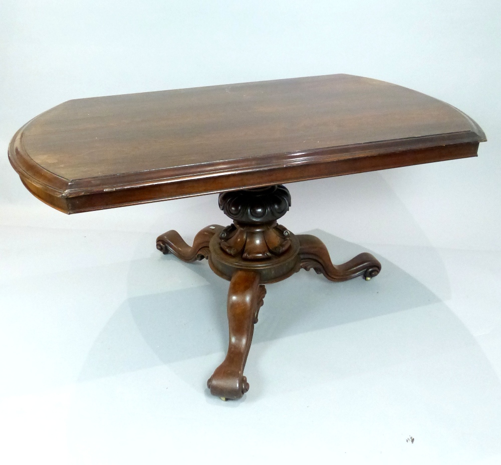 Rosewood study table, 19th C D-end, turned and floral column, - Image 2 of 8