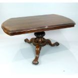 Rosewood study table, 19th C D-end, turned and floral column,