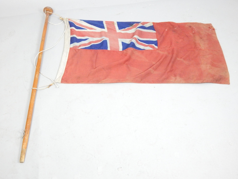 Red Ensign flag with vintage yacht pole for launch, 62 x 121cm approx.