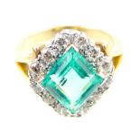 Antique emerald and diamond cluster ring,