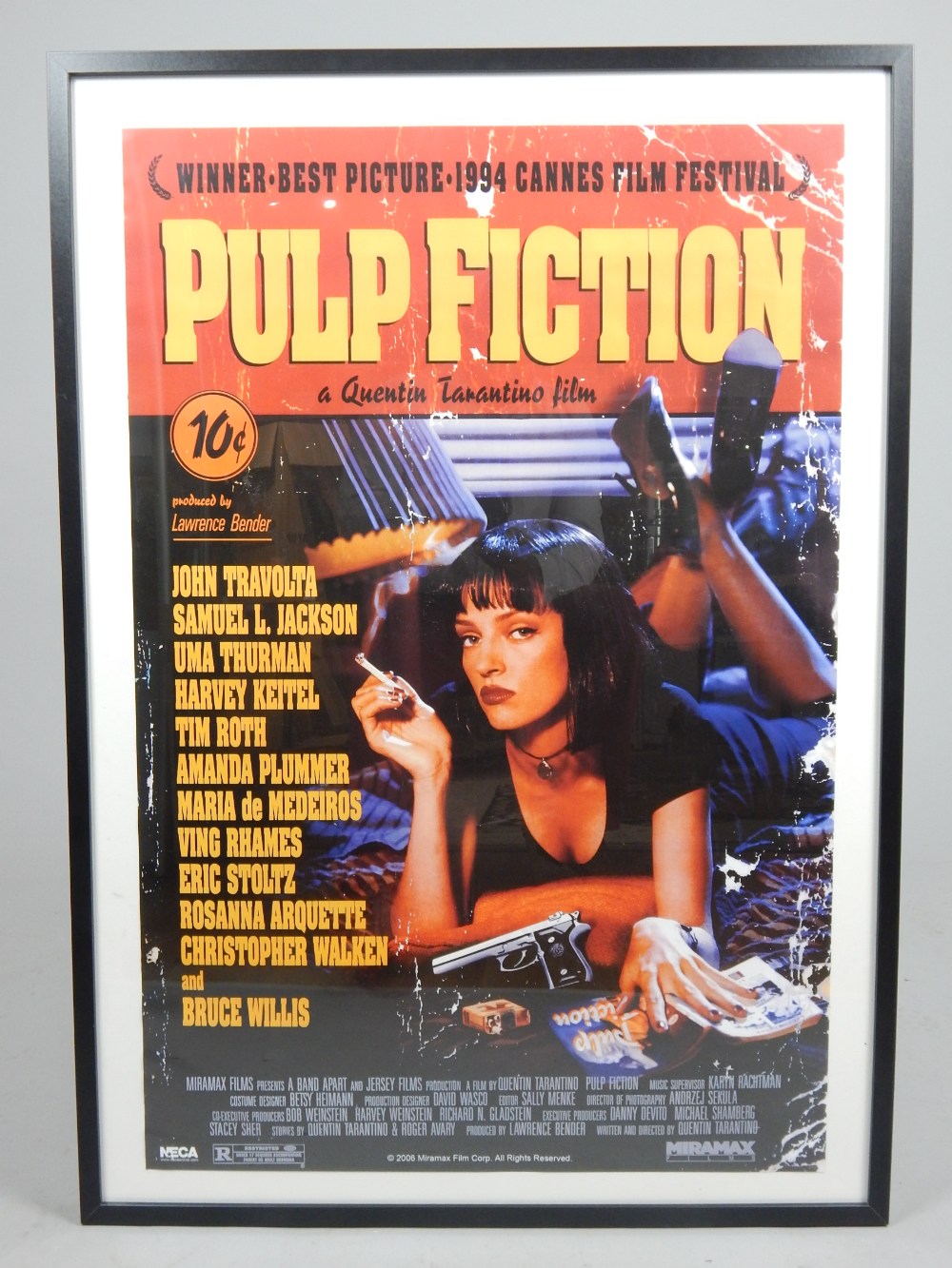 'Pulp Fiction' cinema poster, framed, 91.5 x 60.8cm.