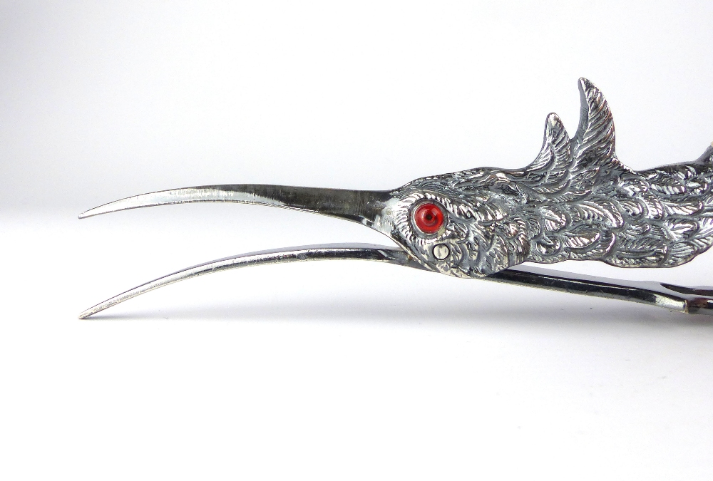 Silver plated paper clip modelled as the head of a water-bird,