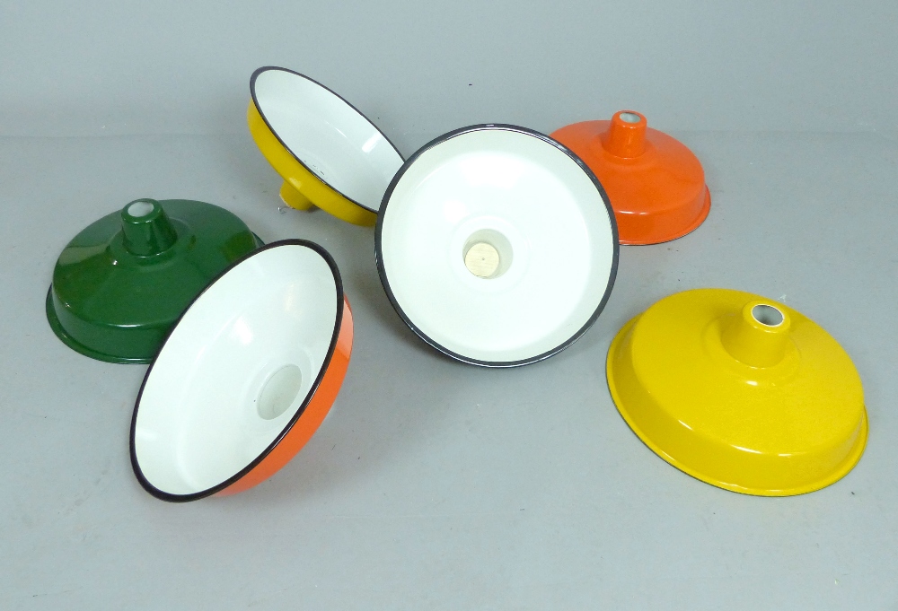 Set of six enamel powder coated ceiling lights, two green, two orange and two yellow, each approx. - Image 3 of 4