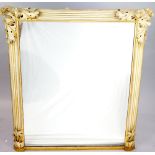 Victorian parcel gilt and gesso overmantel mirror the fluted frame with acanthus leaf corners,