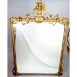 Victorian giltwood and gesso overmantel mirror the open floral scroll pediment with central vase of