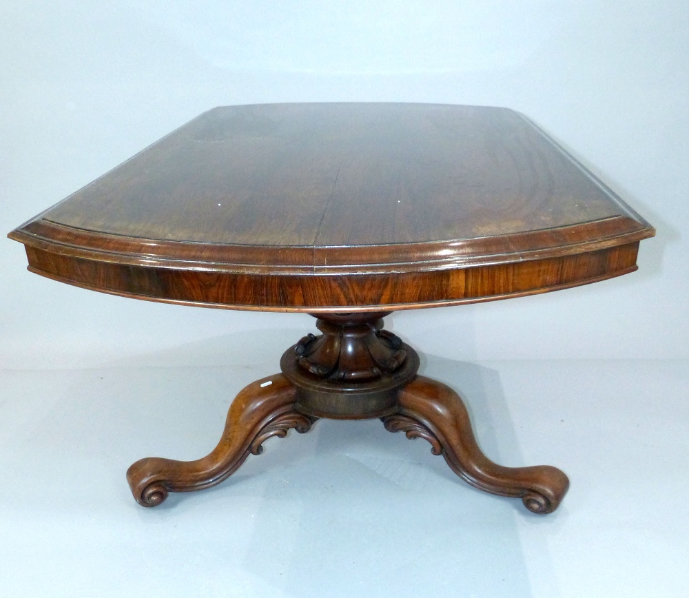 Rosewood study table, 19th C D-end, turned and floral column, - Image 4 of 8