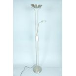 Uplighter with adjustable reading lamp, brushed steel finish, approx. 180cm h.