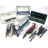 Collection of vintage and modern fountain and ball pens and propelling pencils