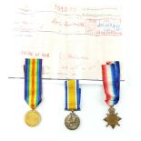 First World War medal trio awarded to DVR A W Hall R.A.