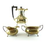 Silver three piece tea service, Birmingham 1938, tea pot by George Bryan & Co,