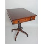 William IV, side table, mahogany single drawer, later bun handles, turned stem,