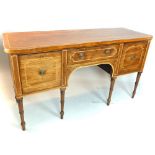 Regency mahogany sideboard, satinwood inlay, two cellarettes flanking single drawer,