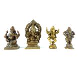 Bronze figure of Ganesha, seated under an arch, together with three further bronze figures.