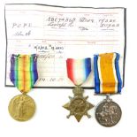First World War medal trio including Mons Star awarded to PTE / DVR W. H. Pope A.S.C.