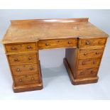 Victorian mahogany inverse breakfront pedestal desk,