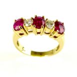 Five stone ruby and diamond set dress ring, in a 14k yellow gold band, 4.