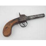 Late 18th/early 19th C pistol, 3" twist off barrel, percussion cap firing, engraving to box plate,