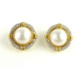 Pair of pearl and diamond set earrings, clip attachment,
