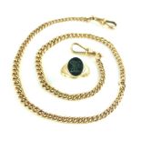 9ct gold curb link watch chain, 40cm l, 19.8g, and a 9ct signet ring, with a bloodstone matrix, 2.