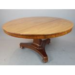 Early 20th C breakfast table, mahogany, canted triangular stem and stepped base,