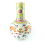 Chinese vase, polychrome decoration to neck, red dragons chasing a golden flaming pearl,
