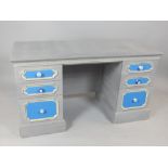 Shabby chic desk, farmhouse grey, four drawers over filing racks, ceramic handles, 135.5cm w.