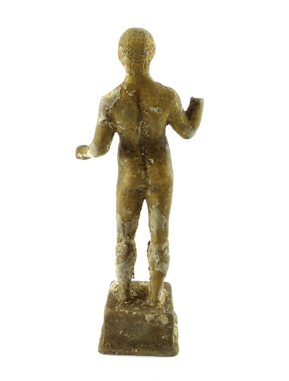 After the antique, a cast metal figure, Greek classical male nude standing on square plinth foot, - Image 4 of 6