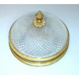 Brass ceiling shade, engine turned decoration, hobnail glass, pineapple finial, 39cm dia.