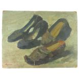 In the manner of Jopie Huisman, study of shoes, oil on board, signed lower left J.Huisman, 27 x 35.