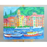 Unsigned, Continental School, ''Mediterranean Harbour View'', contemporary colourful decorative