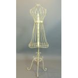 Dressmakers' dummy for display or topiary, wire-work cage on scroll legs, 138cm h.