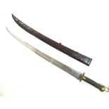 Chinese / Dao sword, possibly Nambam region, brass pommel and tsubd, leather bound grip, stamped,