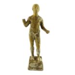 After the antique, a cast metal figure, Greek classical male nude standing on square plinth foot,