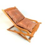 Teak desk / rocking chair, concertina seat with leather cushions